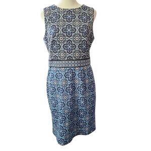 Maggie London Blue Fitted Patterned Silhouette Sheath Dress - Women's Size 8